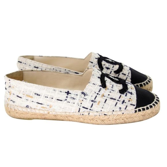 Chanel Espadrille 37 Tweed Leather Cap Toe Cc Flats CC-0707N-0008 - Picture 5 of 10